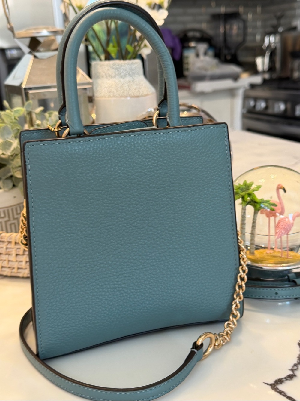 Coach Teal Leather Satchel with Gold Hardware - Picture 7 of 16